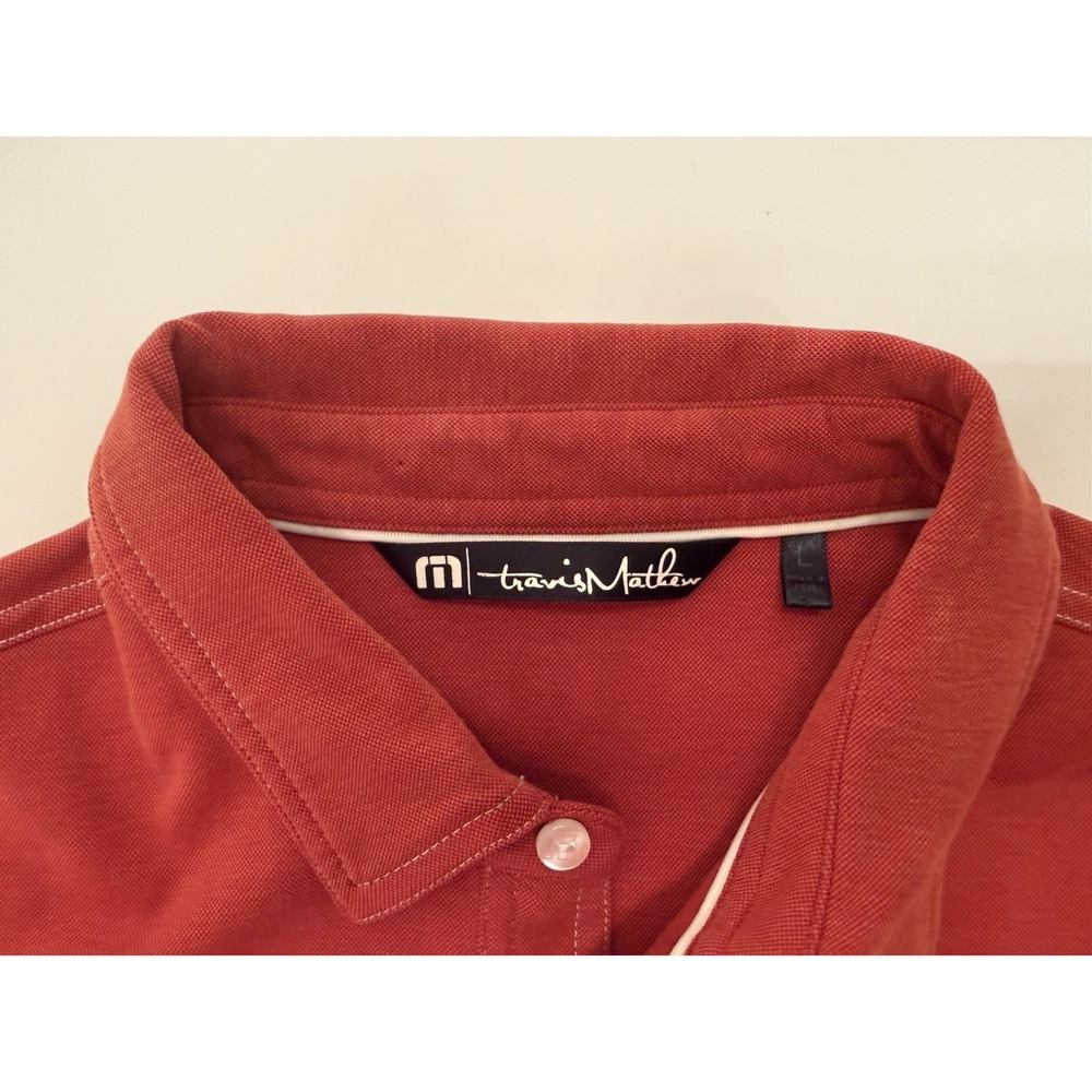 Travis Mathew Golf Polo Shirt Mens Reddish Orange Pima Cotton Polyester Size L - Picture 2 of 9